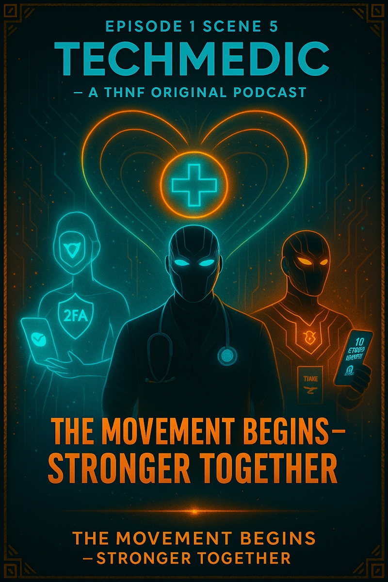 TechMedic artwork featuring the THNF trio and the words Stronger Together